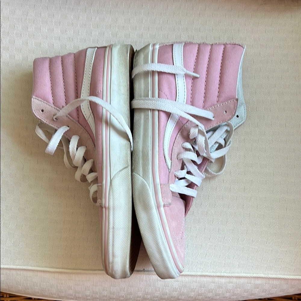 Vans Pink and White High-Top Sneakers with Suede Finish - Picture 4 of 6